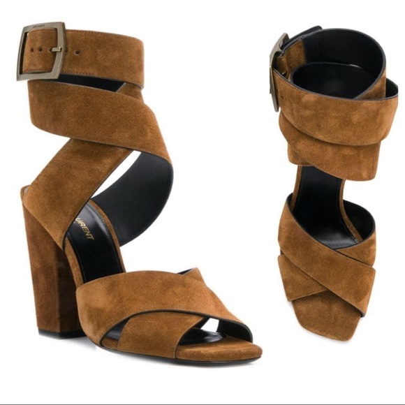 Saint Laurent Suede Crossover Strap Sandals 34 44 - Picture 2 of 8